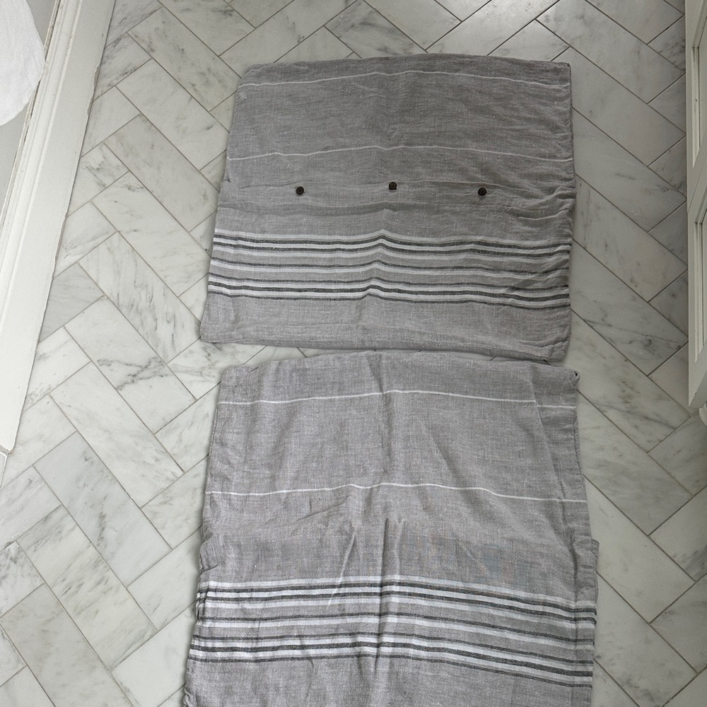 Coyuchi 100% Linen Gray Striped Euro Shams
